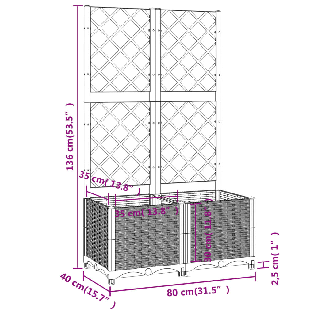 vidaXL Garden Planter | Black | Polypropylene | 80 x 40 x 136 cm | Durable