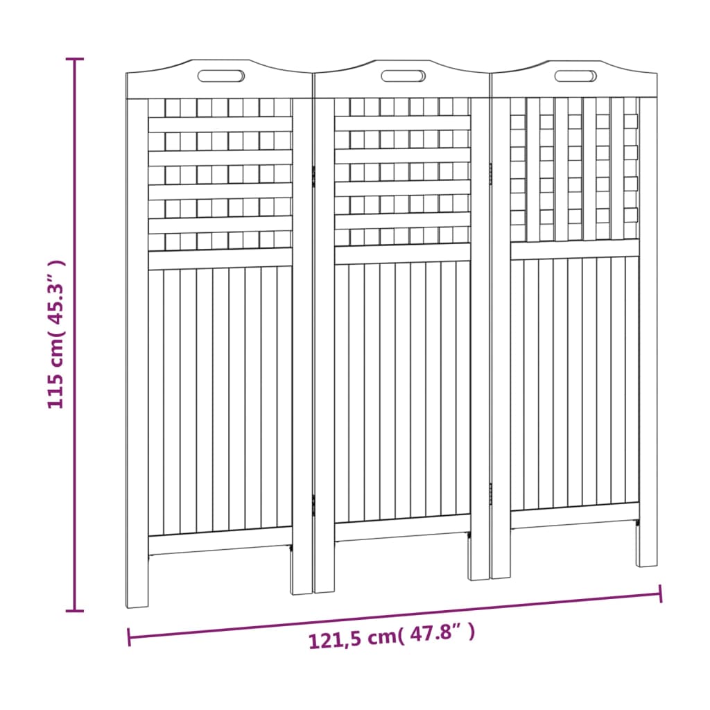 vidaXL 3-Panel Room Divider 121.5x2x115 cm Solid Wood Acacia