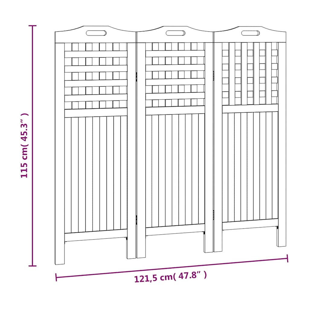 vidaXL 3-Panel Room Divider 121,5x2x115 cm Solid Wood Acacia