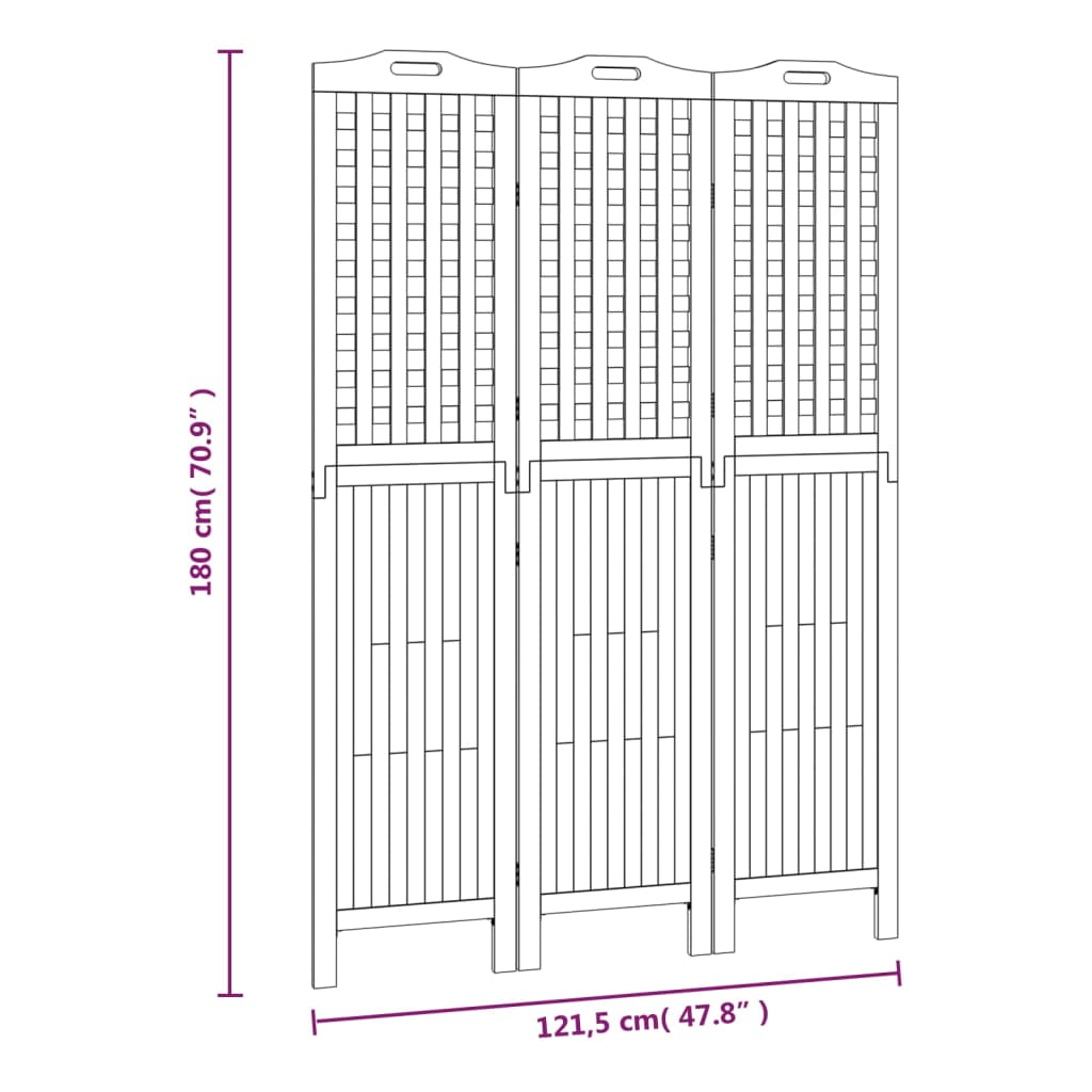 vidaXL 3-Panel Room Divider 121.5x2x180 cm Solid Wood Acacia