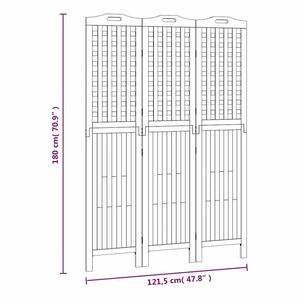 vidaXL 3-Panel Room Divider 121,5x2x180 cm Solid Wood Acacia