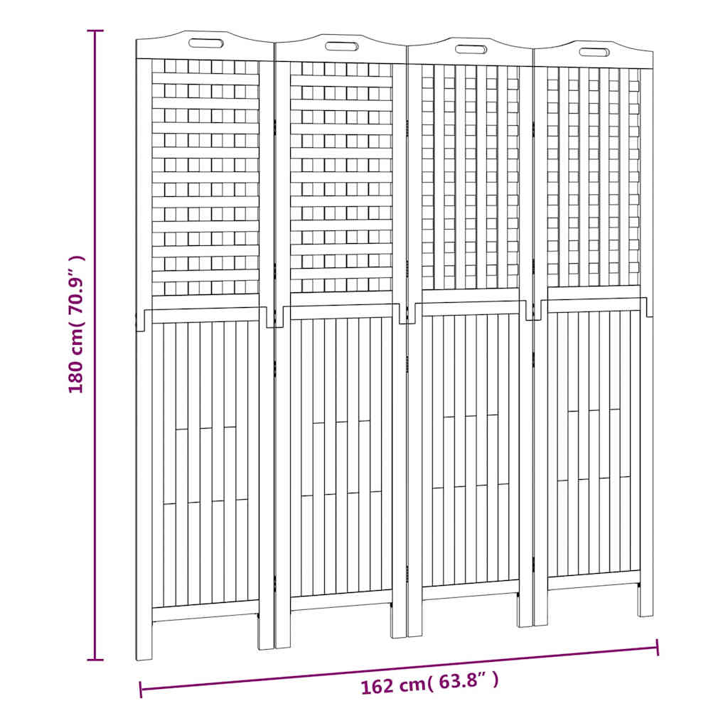 vidaXL 4-Panel Room Divider 162x2x180 cm Solid Wood Acacia
