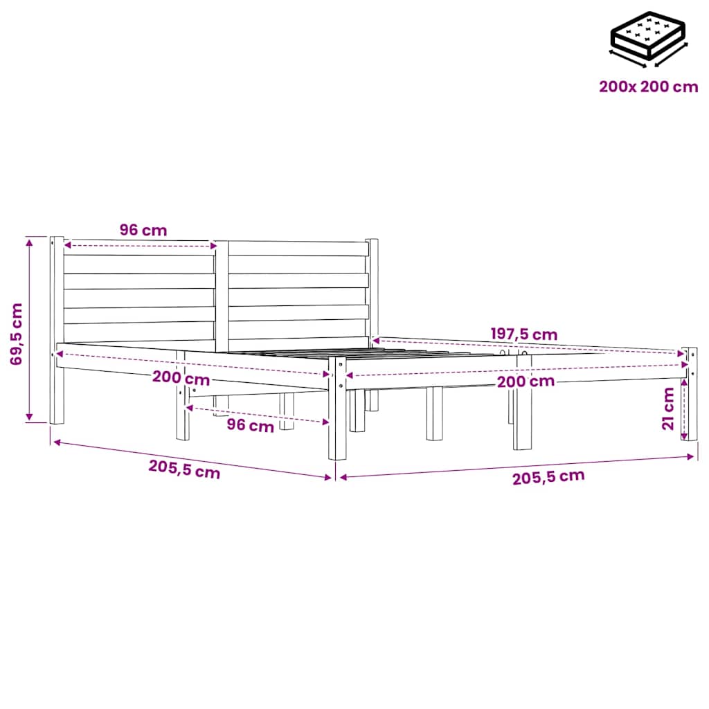 vidaXL Bed Frame without Mattress Solid Wood Pine 200x200cm White