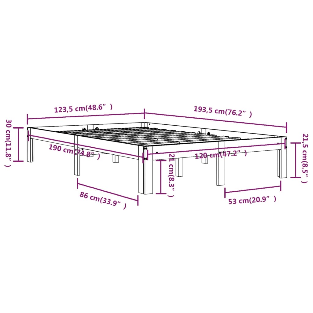 vidaXL Bed Frame without Mattress 120x190cm Small Double