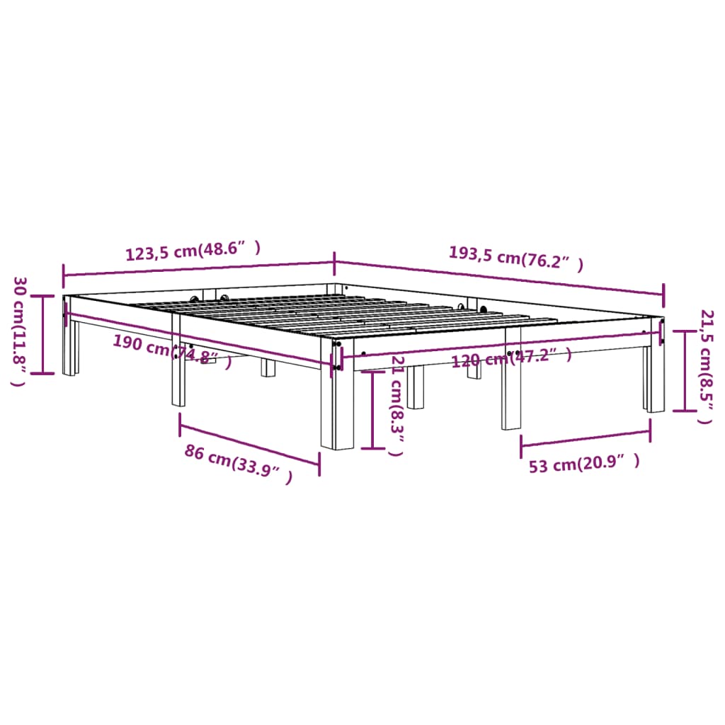 vidaXL Bed Frame without Mattress White 120x190cm Small Double