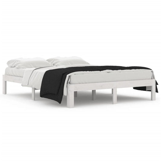 vidaXL Bed Frame | White | Solid pine wood | 140x190 cm | Wood Grain | Bed Frame