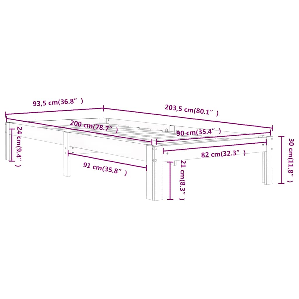 vidaXL Bed Frame without Mattress Solid Wood Pine 90x200cm