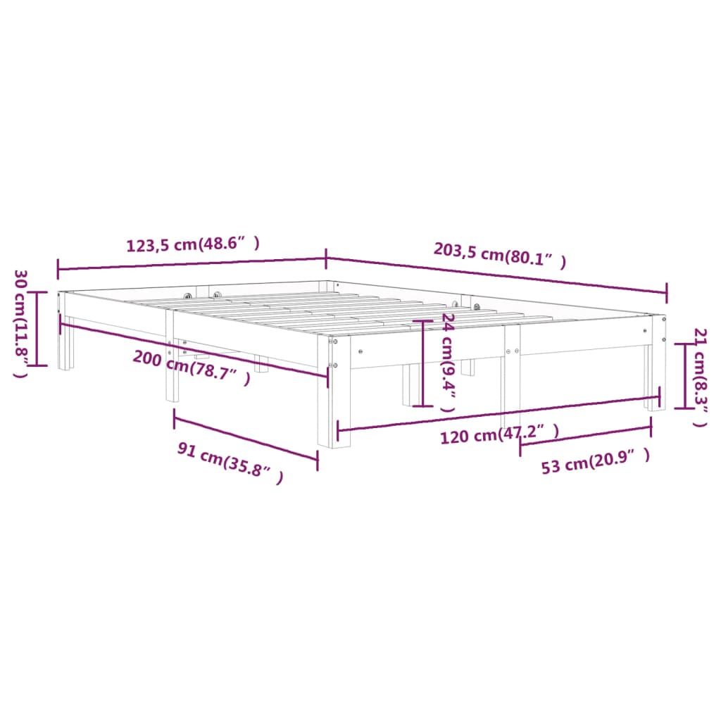 vidaXL Bed Frame | White | Solid pine wood | 120x200 cm | Durable | Bed Frame