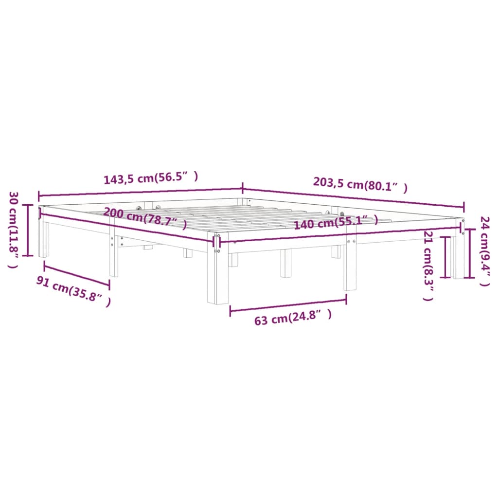 vidaXL Bed Frame without Mattress Solid Wood Pine 140x200cm