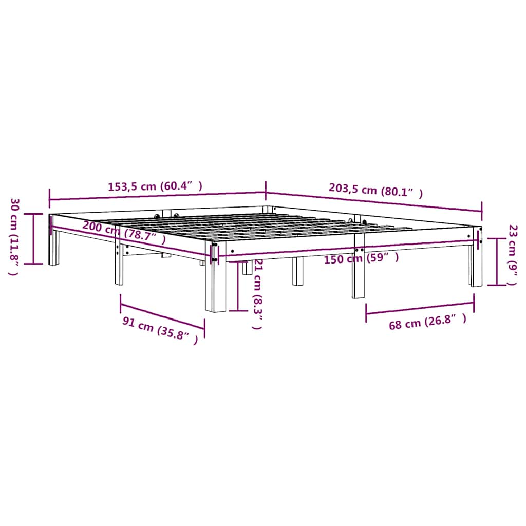 vidaXL Bed Frame without Mattress Solid Wood 150x200cm King Size