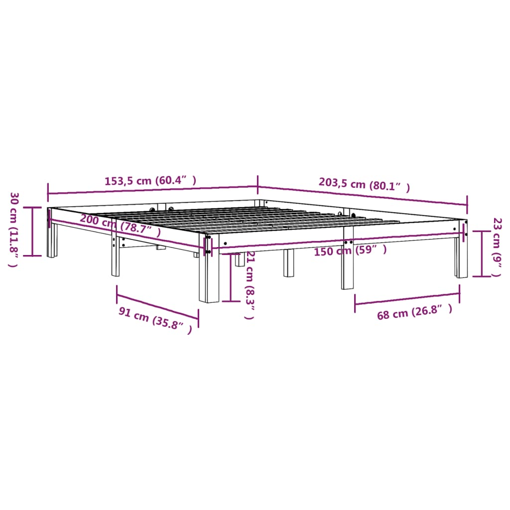 vidaXL Bed Frame without Mattress White Solid Wood 150x200cm King Size