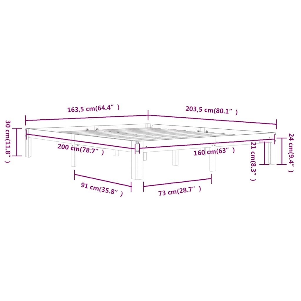 vidaXL Bed Frame without Mattress White Solid Wood Pine 160x200cm