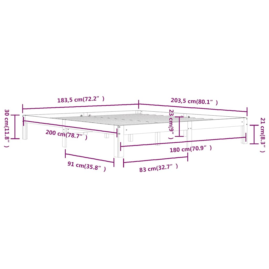 vidaXL Bed Frame without Mattress White 180x200cm Super King Size