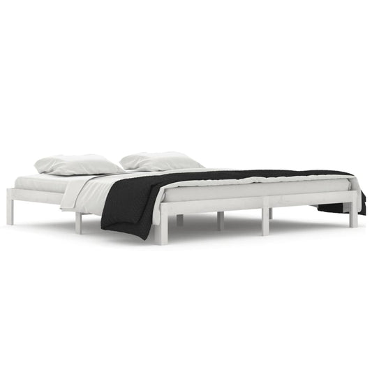 vidaXL Bed Frame | White | Solid pine wood, Plywood | 200x200 cm | Modern