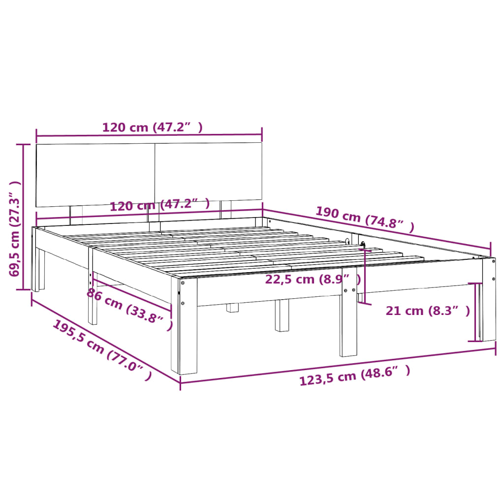 vidaXL Bed Frame without Mattress White 120x190cm Small Double
