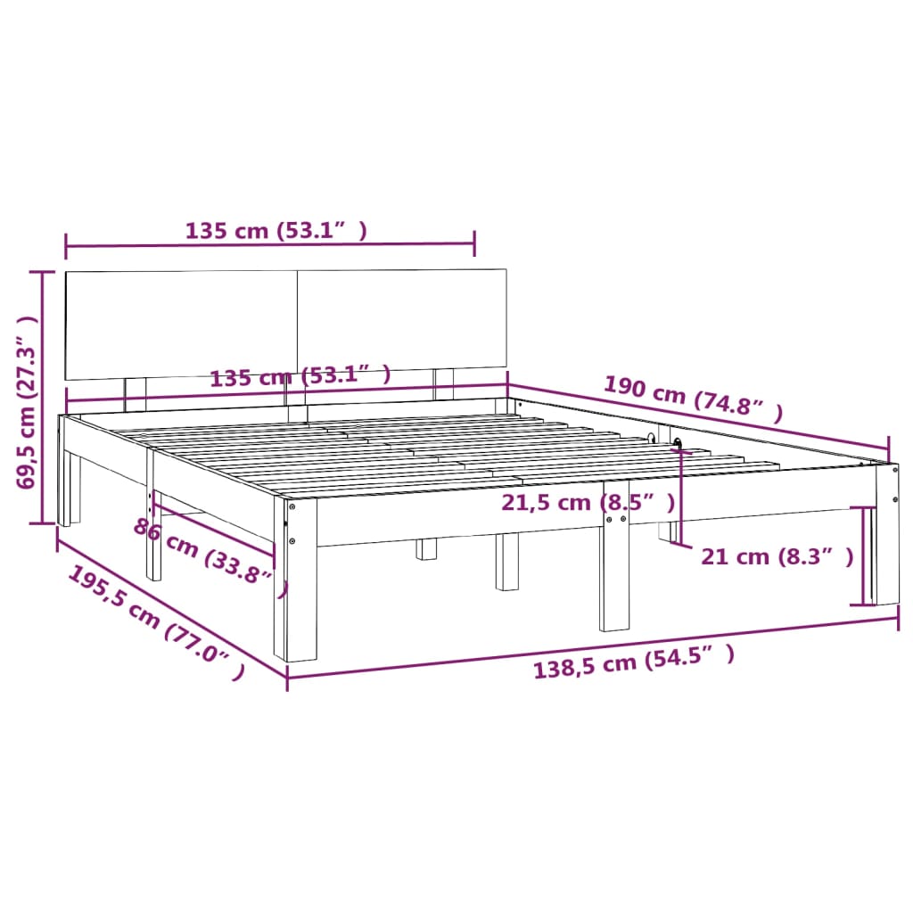 vidaXL Bed Frame without Mattress White 135x190cm Double