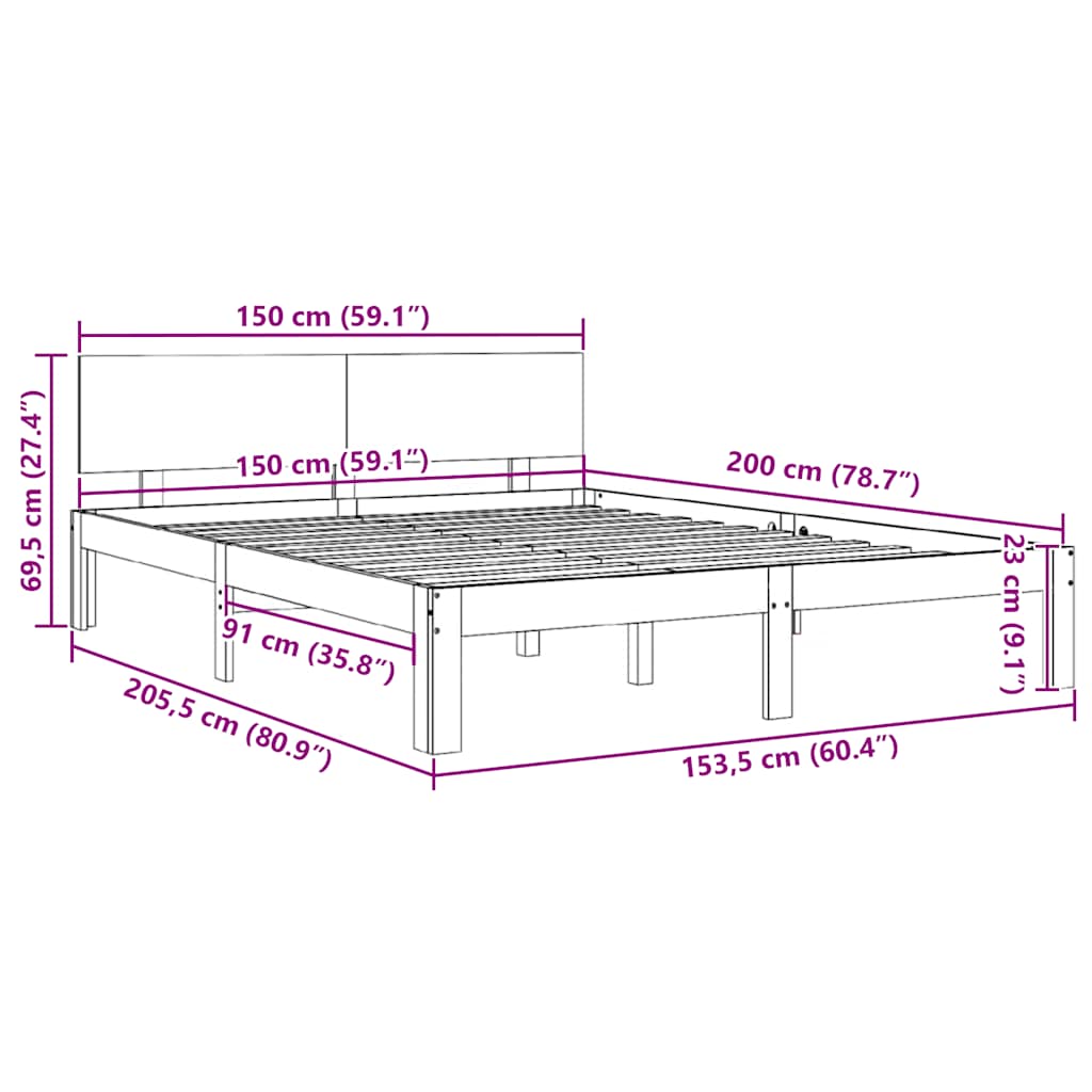vidaXL Bed Frame without Mattress White 150x200cm King Size