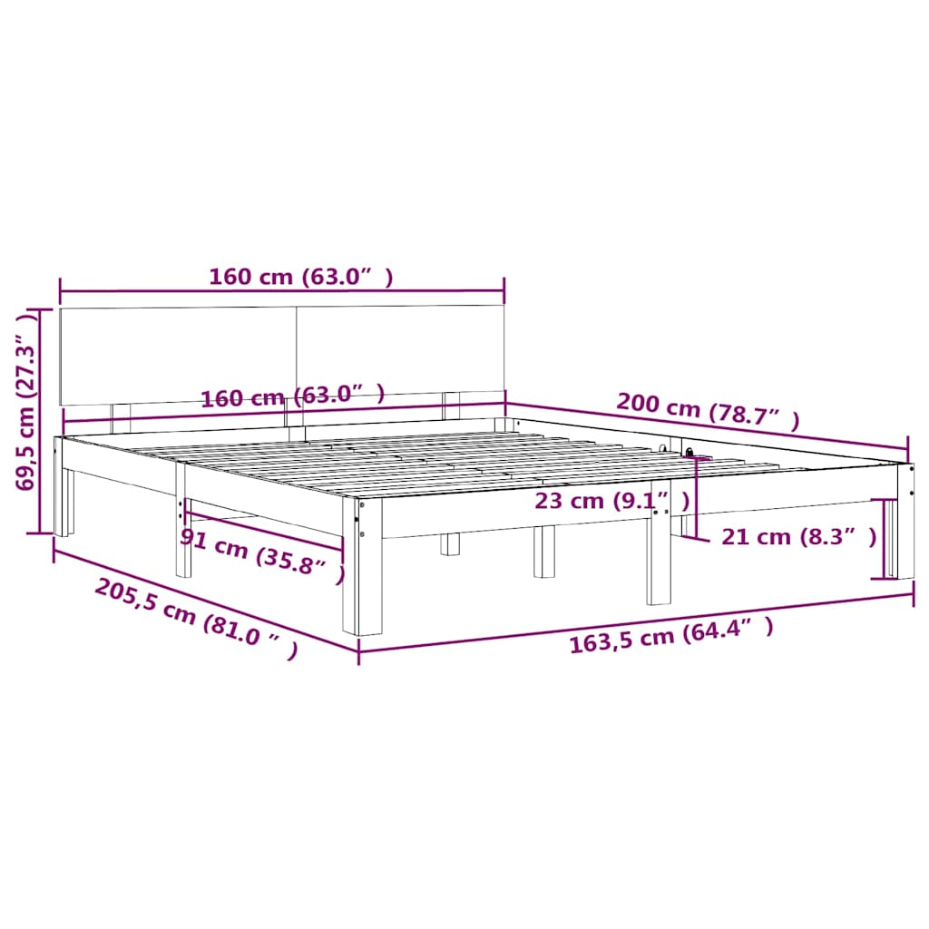 vidaXL Bed Frame without Mattress White Solid Wood Pine 160x200cm