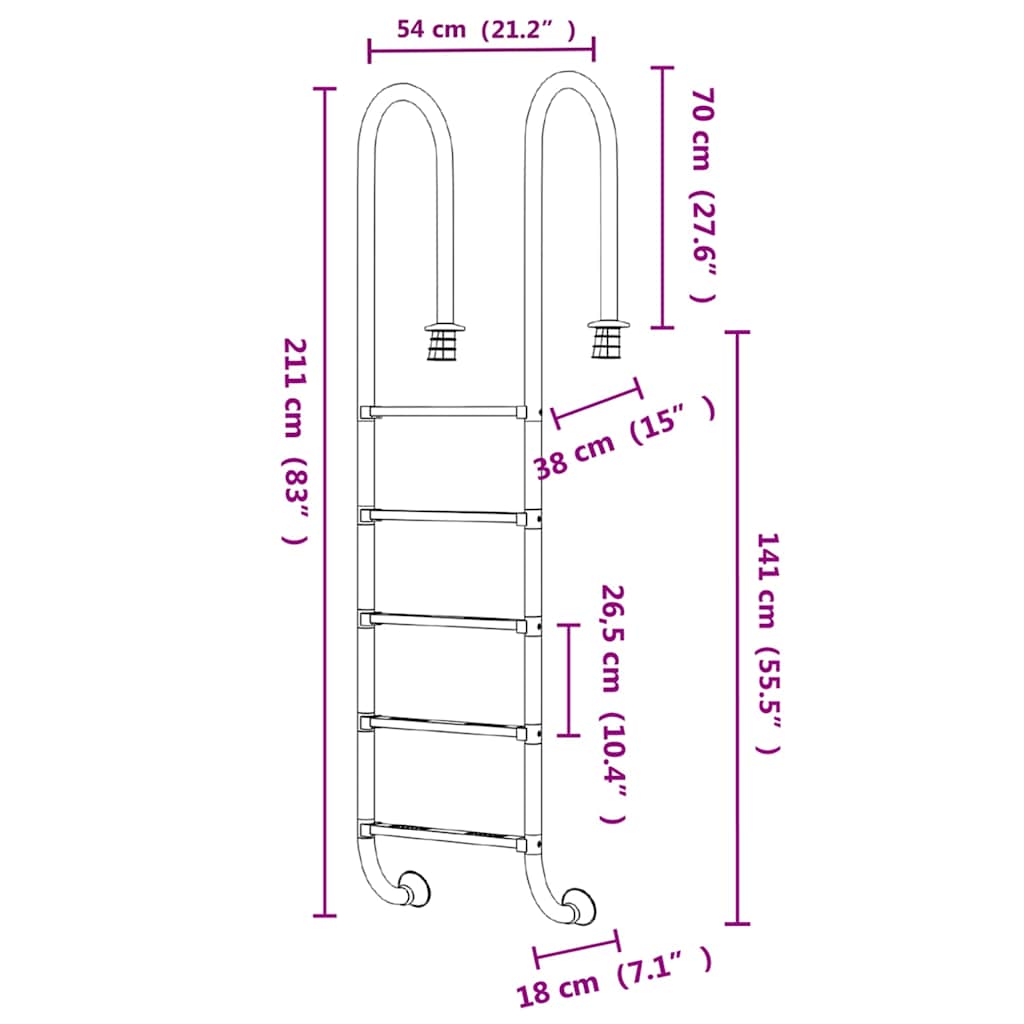 vidaXL Pool Ladder 54x38x211 cm 304 Stainless Steel