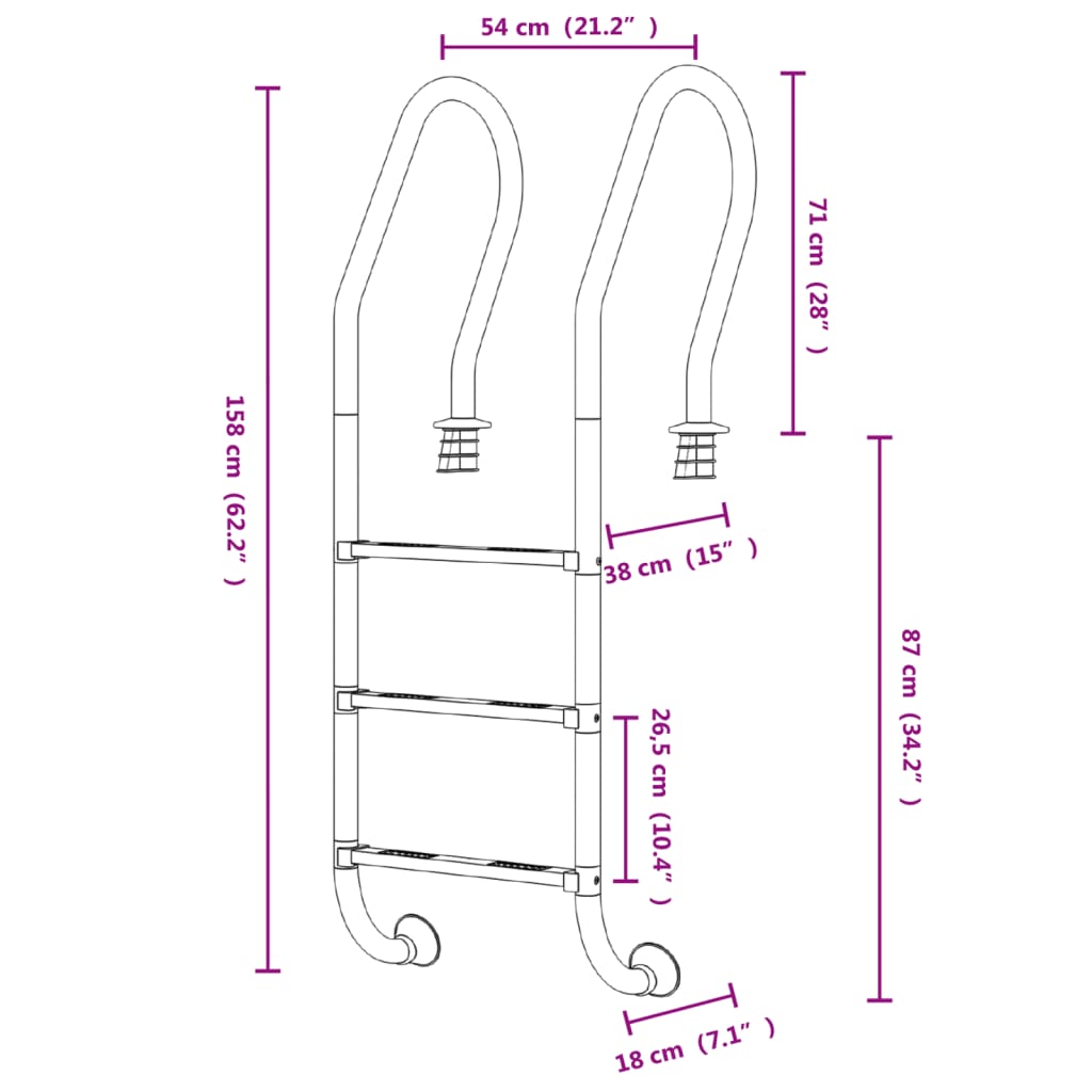 vidaXL Pool Ladder 54x38x158 cm 304 Stainless Steel
