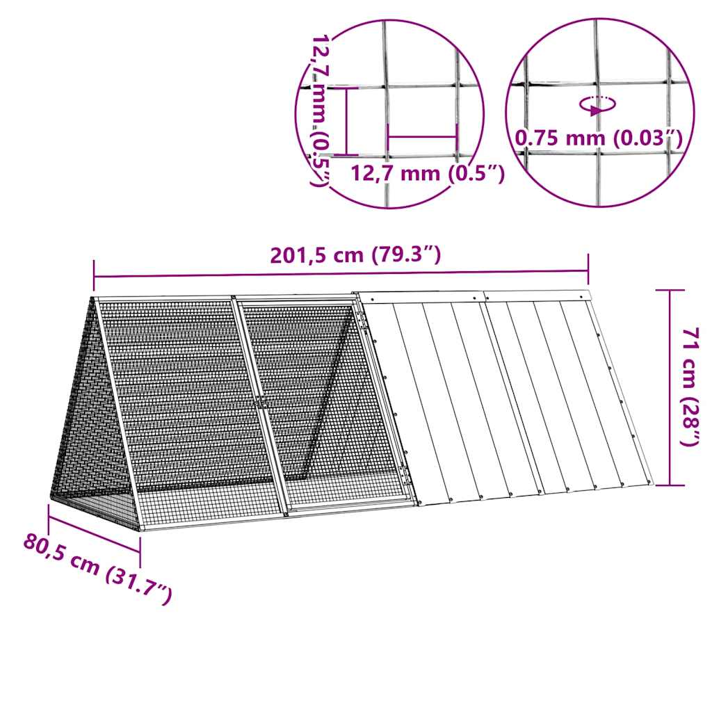 vidaXL Rabbit Cage Grey 201,5x80,5x71 cm Galvanised Steel