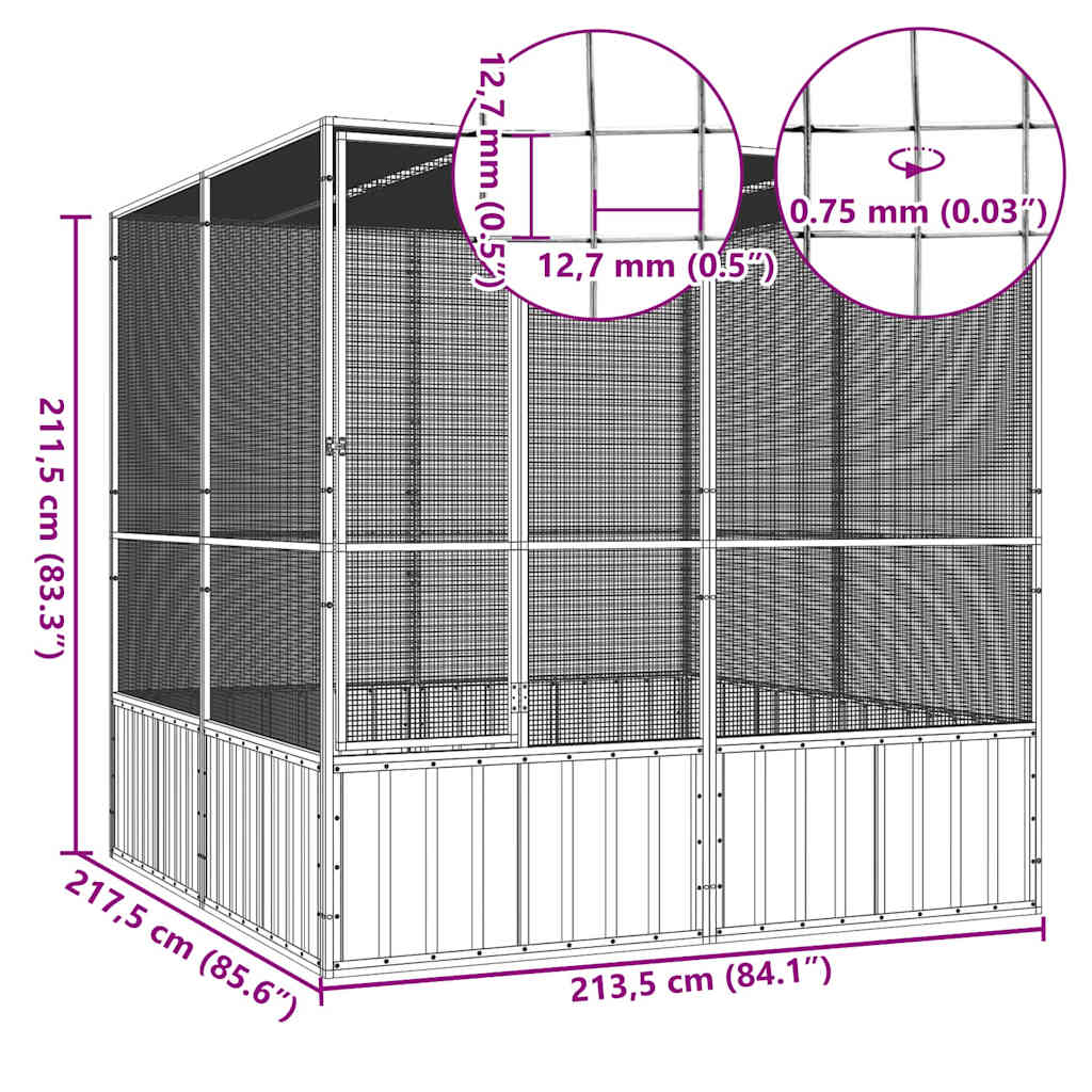 vidaXL Bird Cage Anthracite 213,5x217,5x211,5 cm Galvanised Steel