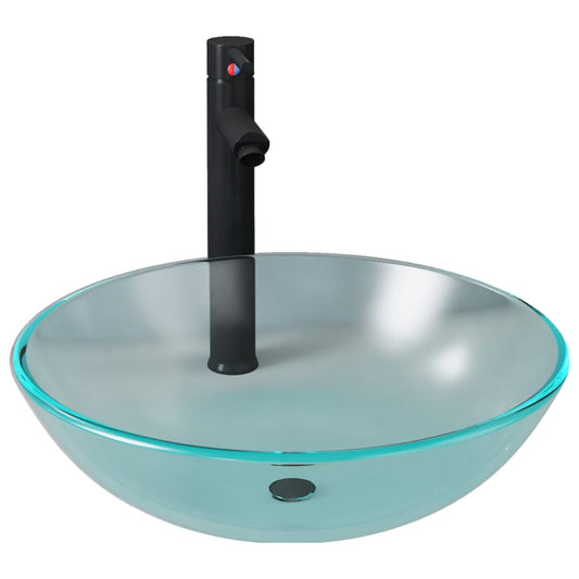 3098445 vidaXL Bathroom Sink with Tap and Push Drain Frosted Tempered Glass (142230+149088+149061)