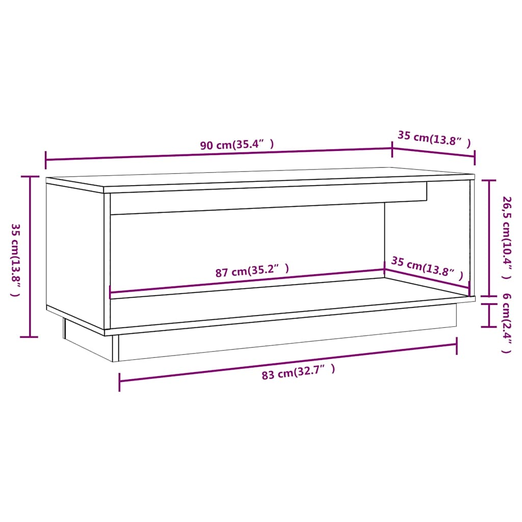 vidaXL TV Cabinet Grey 90x35x35 cm Solid Wood Pine