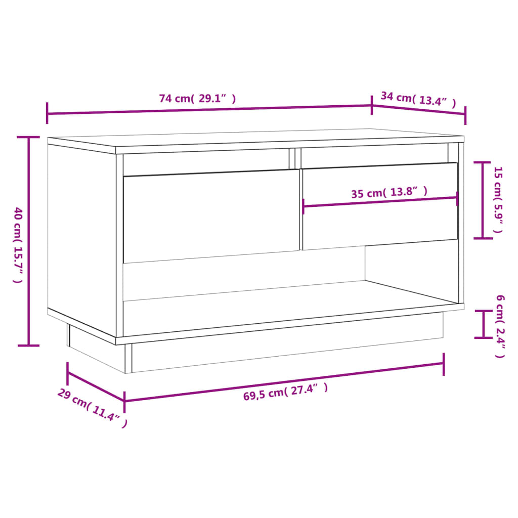 vidaXL TV Stand | Black | Solid Pine Wood | Medium | TV Stand | Rectangular