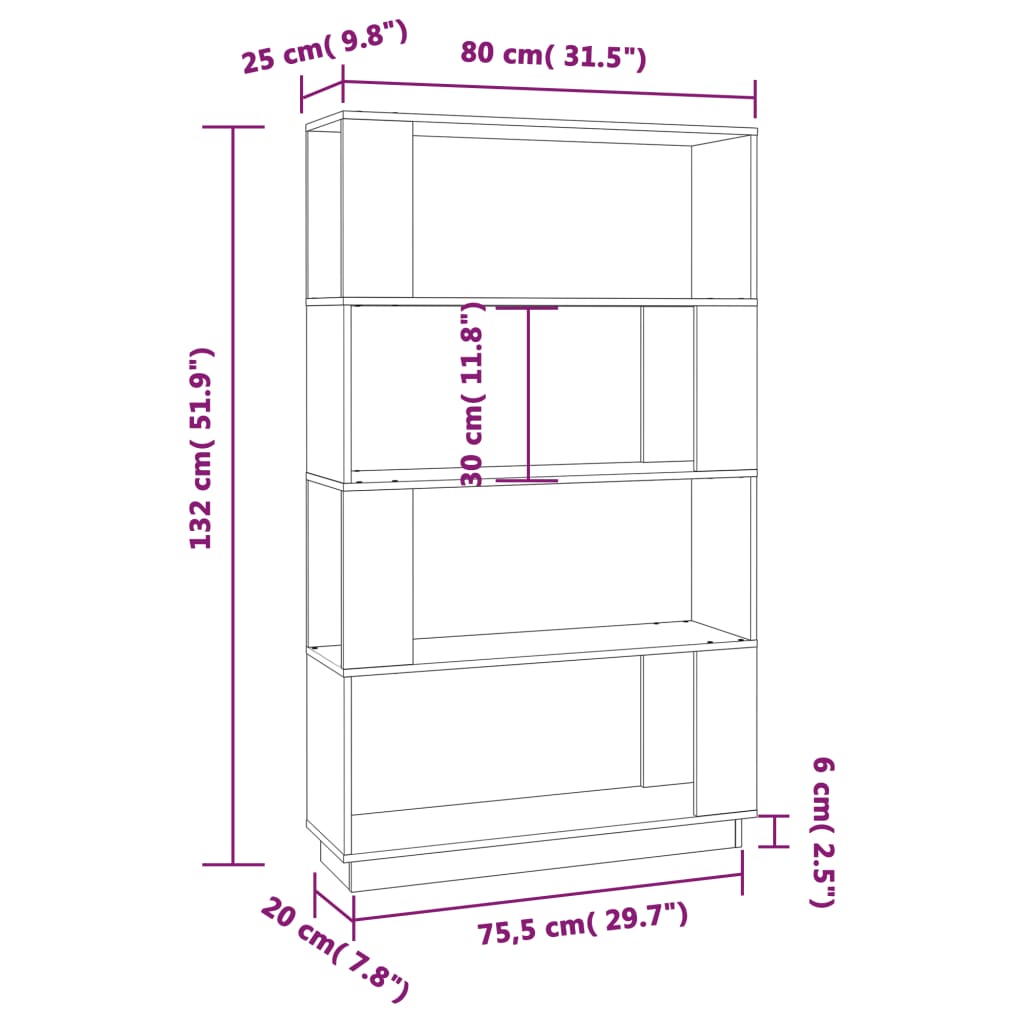 vidaXL Book Cabinet | Natural wood | Solid pine wood | 80 x 25 x 132 cm
