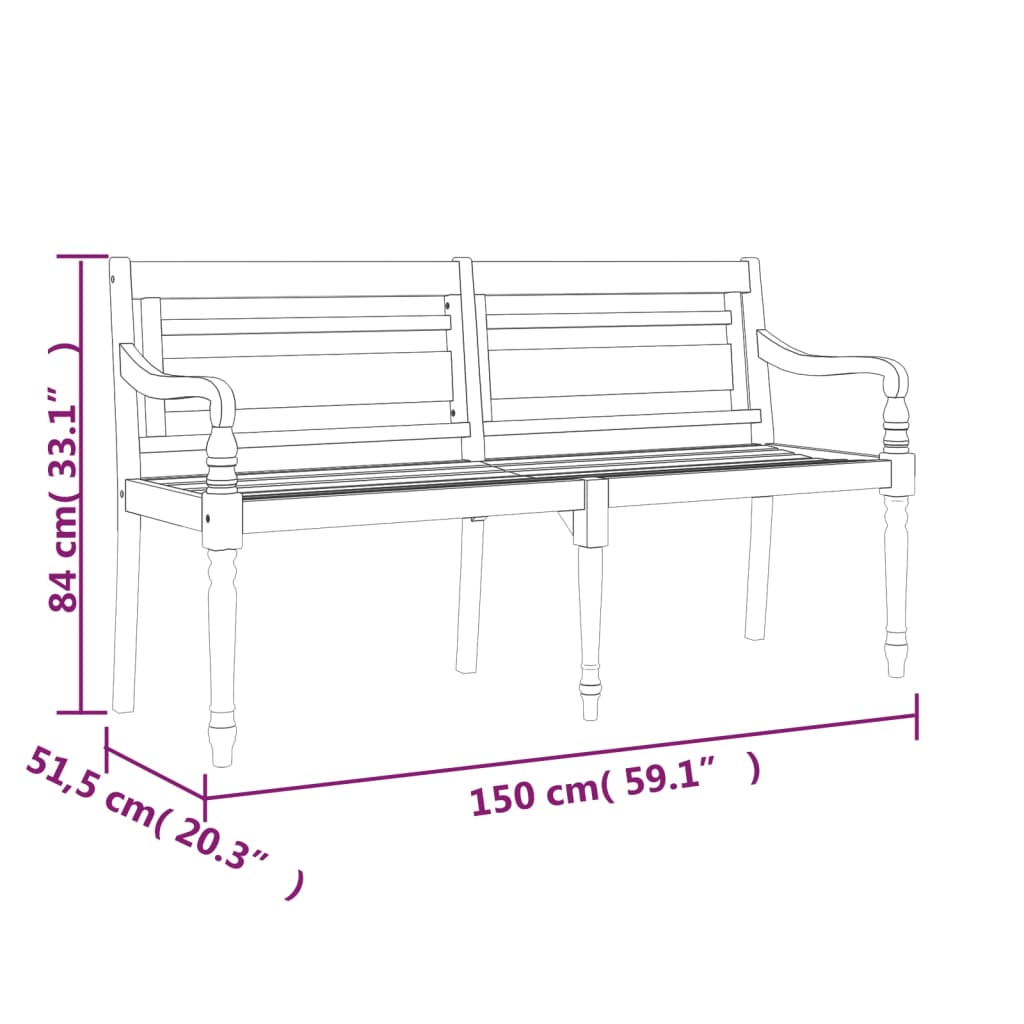 vidaXL Batavia Bench | Teak Brown | Solid Teak Wood | 150 cm