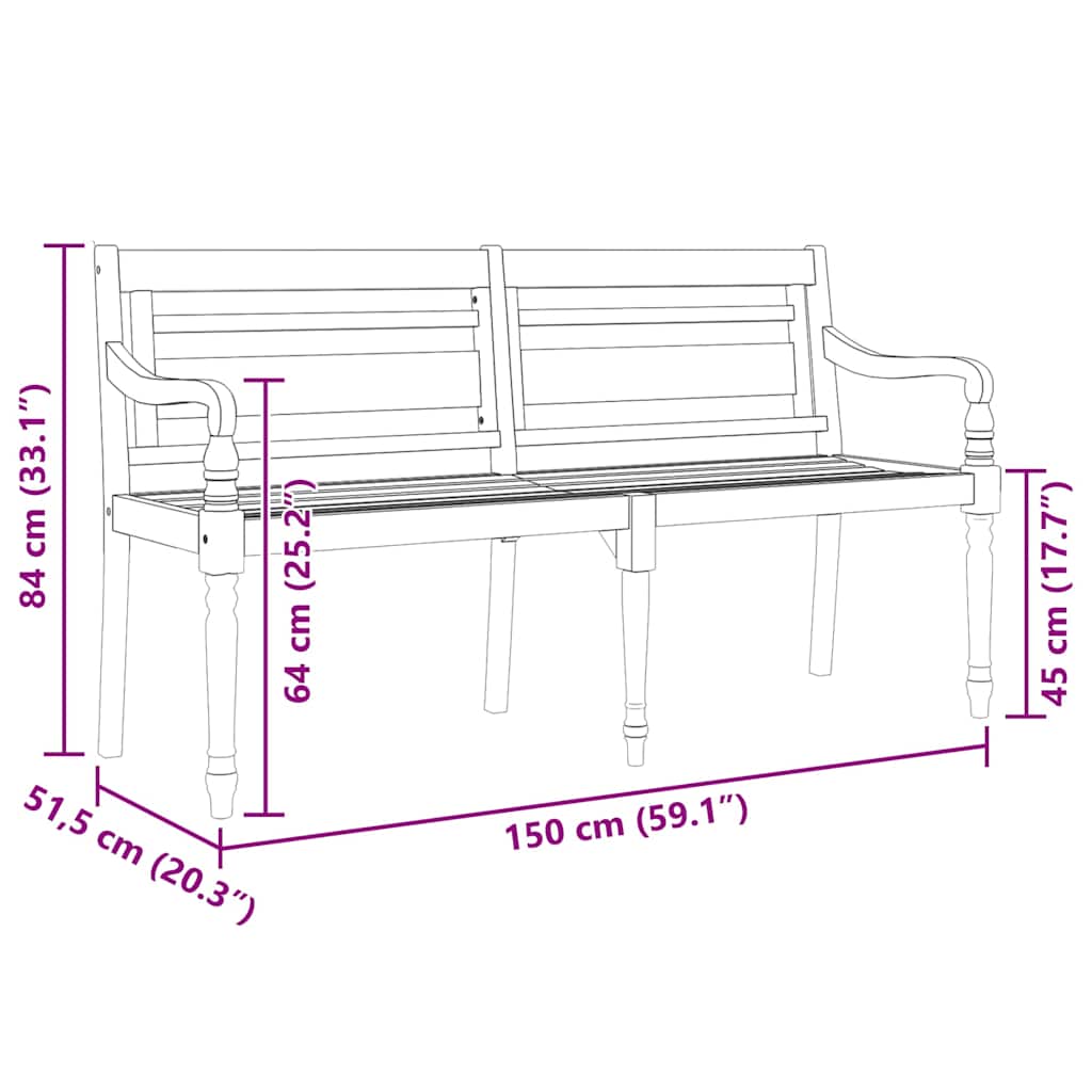 vidaXL Batavia Bench 150 cm Solid Wood Teak