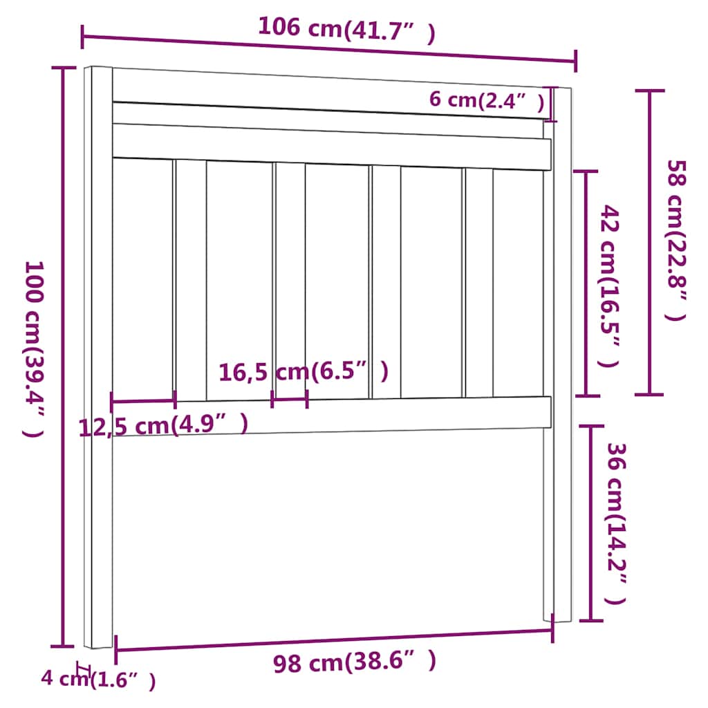 814079 vidaXL Bed Headboard 106x4x100 cm Solid Wood Pine