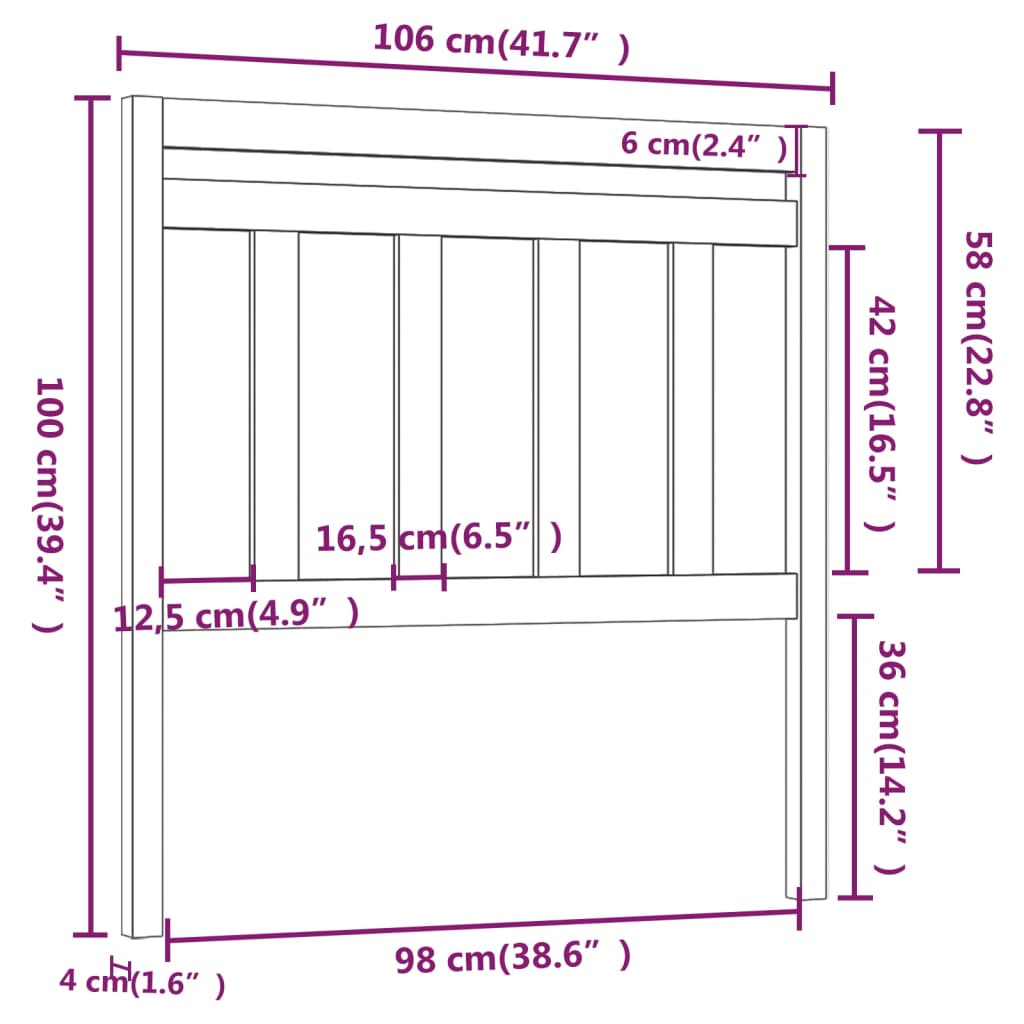 814081 vidaXL Bed Headboard Grey 106x4x100 cm Solid Wood Pine