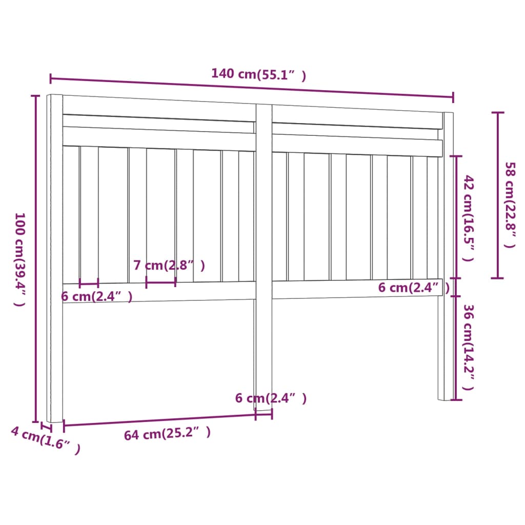 814089 vidaXL Bed Headboard 140x4x100 cm Solid Wood Pine