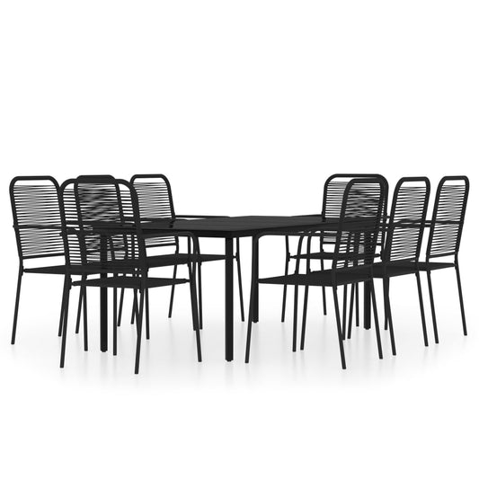vidaXL Dining Set | Black | Powder-coated steel, glass, cotton rope | Large