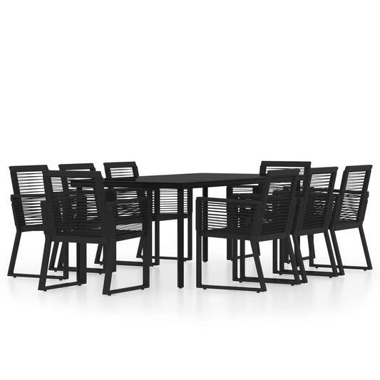 vidaXL Dining Set | Black | Powder-coated steel, glass, PVC rattan | Large