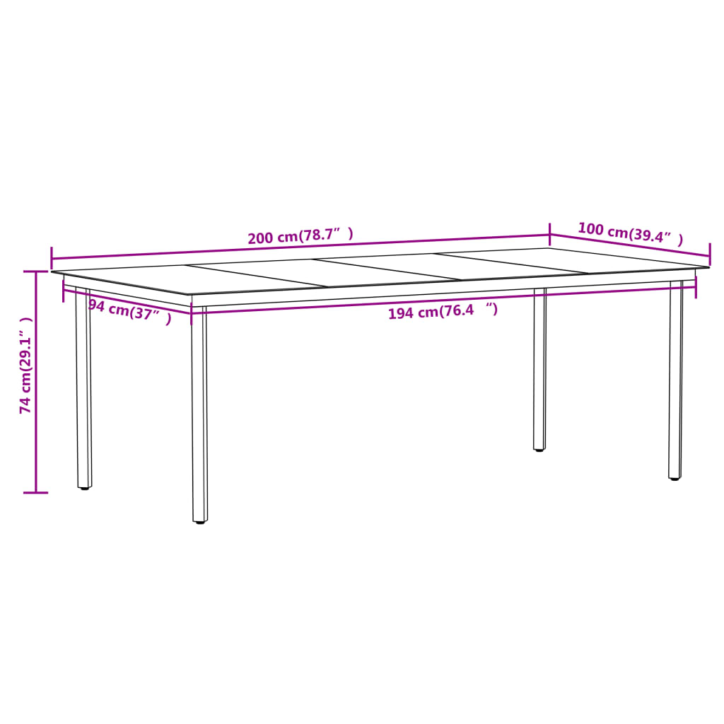 vidaXL Dining Set | Black | Powder-coated steel, glass, PVC rattan | Large