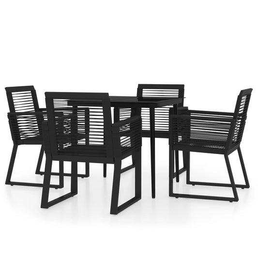 vidaXL Dining Set | Black | Powder-coated steel, glass, PVC rattan