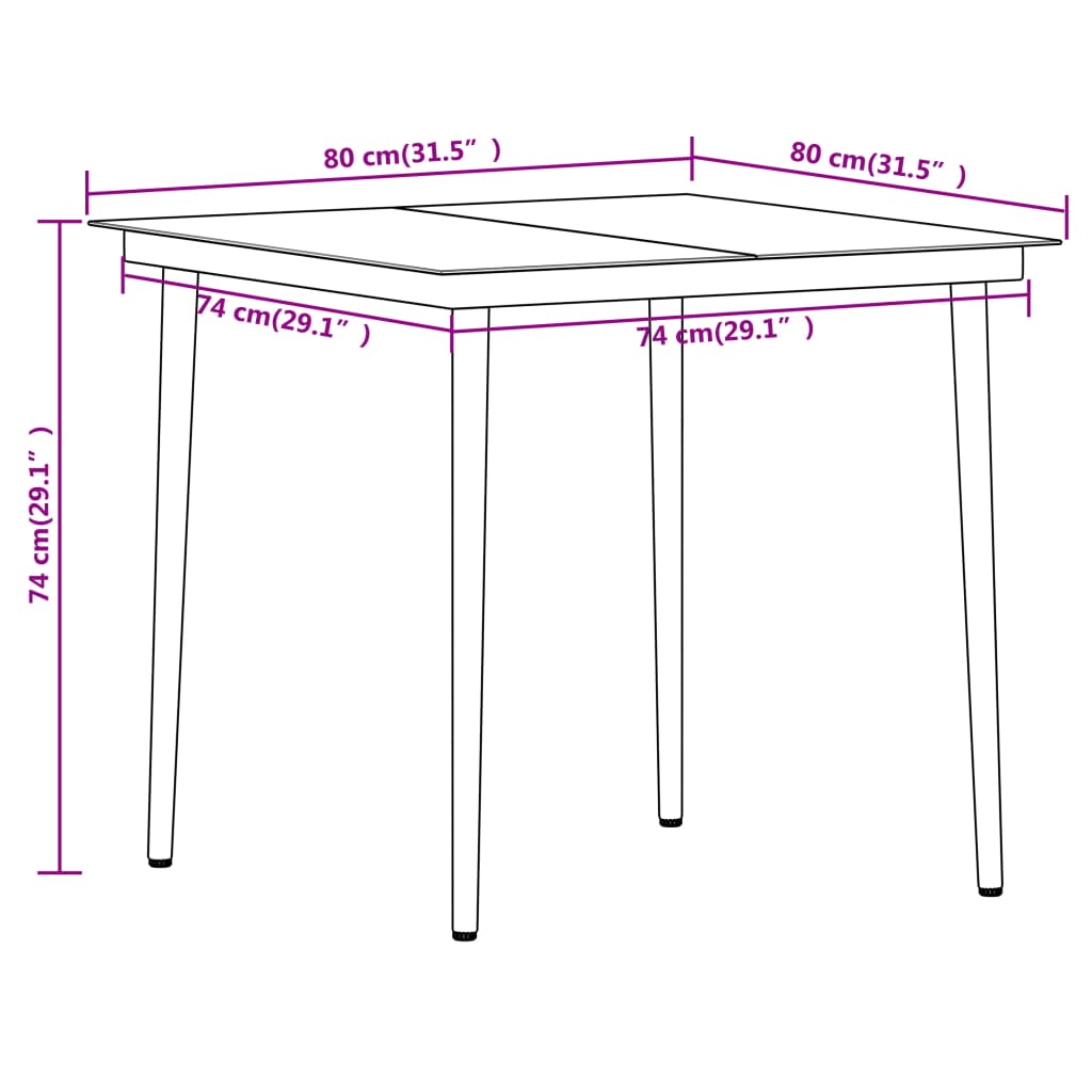 vidaXL Dining Set | Black | Powder-coated steel, glass, PVC rattan