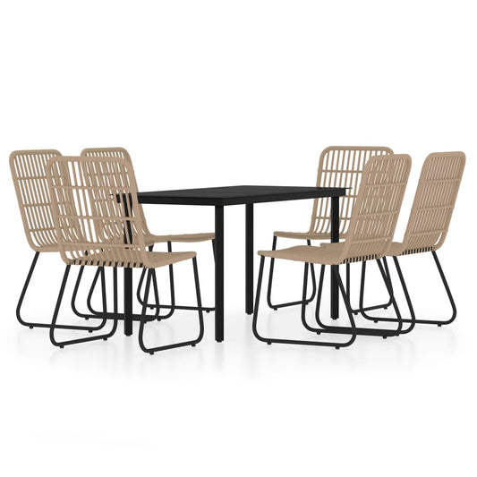 vidaXL Dining Set | Oak and Black | PE Rattan, Powder-Coated Steel, Glass