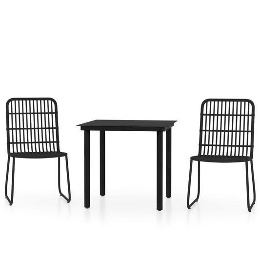 vidaXL Dining Set | Black | Powder-coated steel, glass, PE rattan