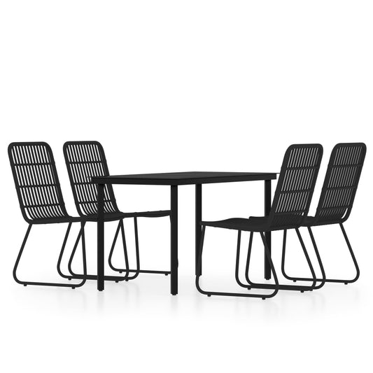vidaXL Dining Set | Black | Powder-Coated Steel, PE Rattan, Glass | 5 Piece Set