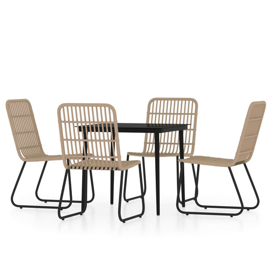 vidaXL Dining Set | Oak and Black | PE Rattan and Powder-Coated Steel