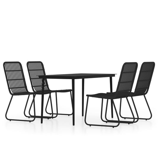 vidaXL Dining Set | Black | Powder-coated steel, glass, PE rattan