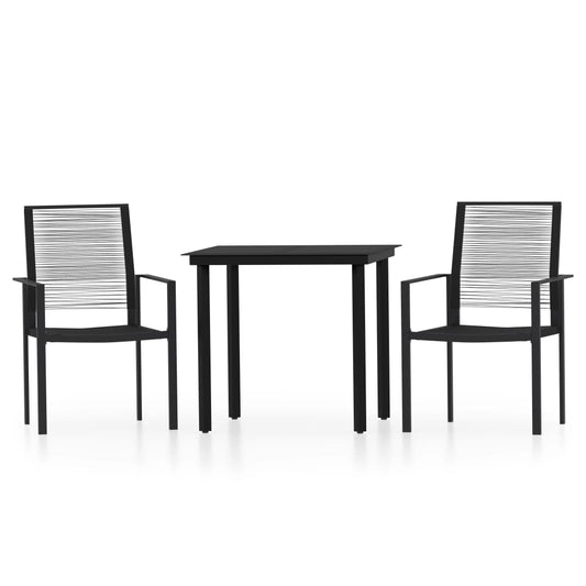 vidaXL Dining Set | Black | Powder-coated steel, PVC hollow rattan, glass