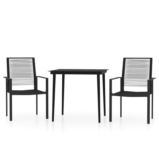 vidaXL Dining Set | Black | Powder-Coated Steel, Glass, PVC Hollow Rattan