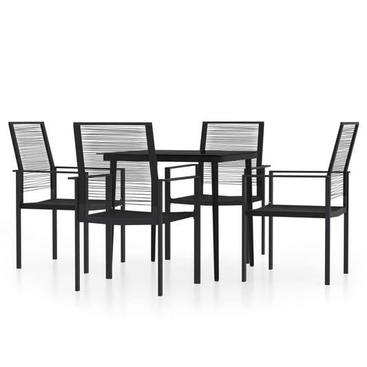 vidaXL Dining Set | Black | Powder-coated steel, Glass, PVC hollow rattan