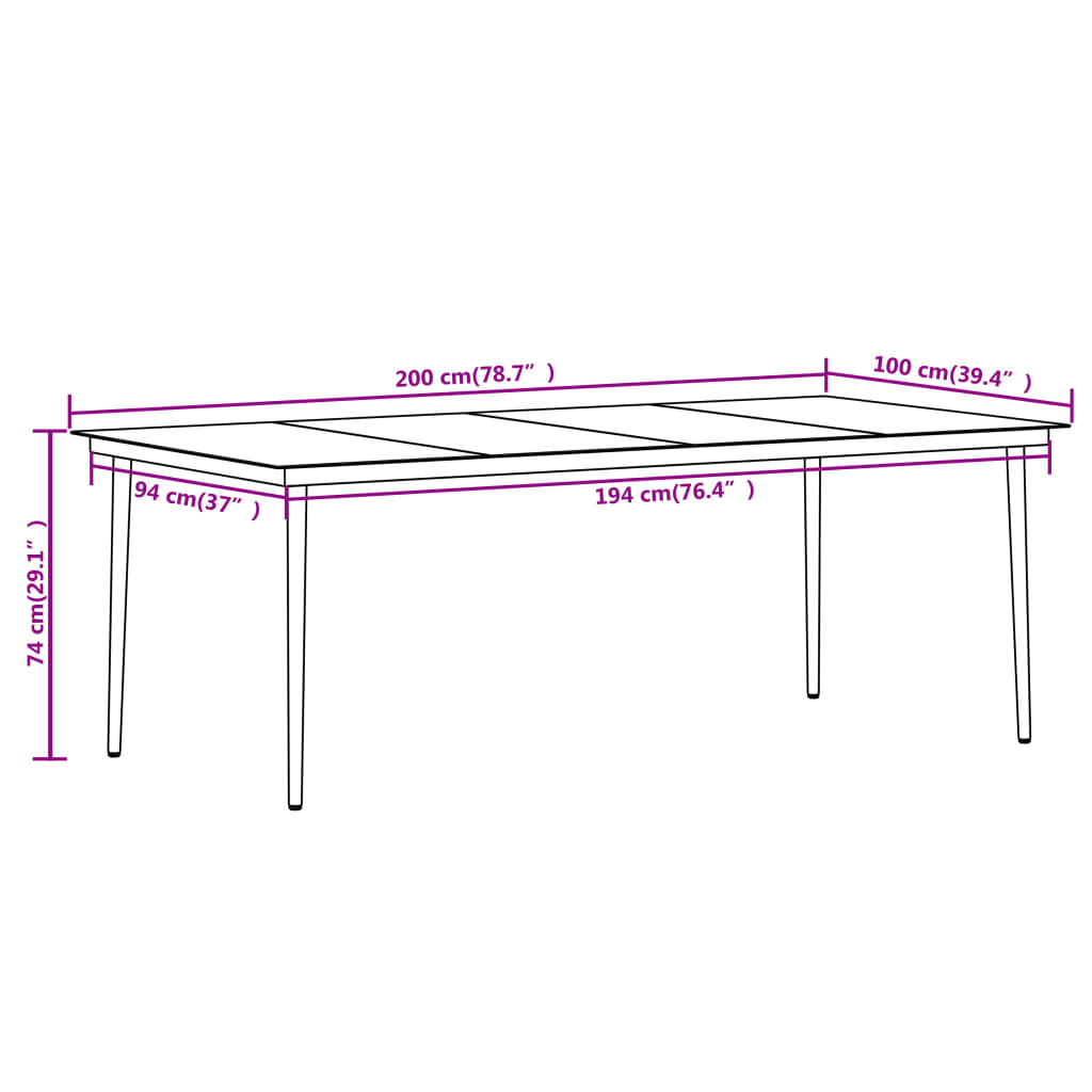 vidaXL Dining Set | Black | Powder-coated steel, glass, PVC rattan