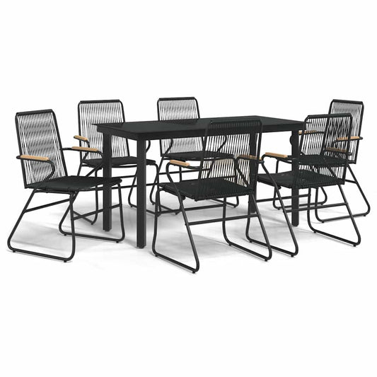 vidaXL 7 Piece Garden Dining Set Black PVC Rattan